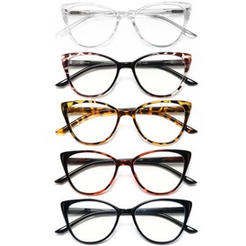 EYEURL 5 Pack Cat Eye Reading Glasses for Women-Blue Light Glasses for Woman Fashion Readers with Spring Hinge Computer reading glasses.1.0
