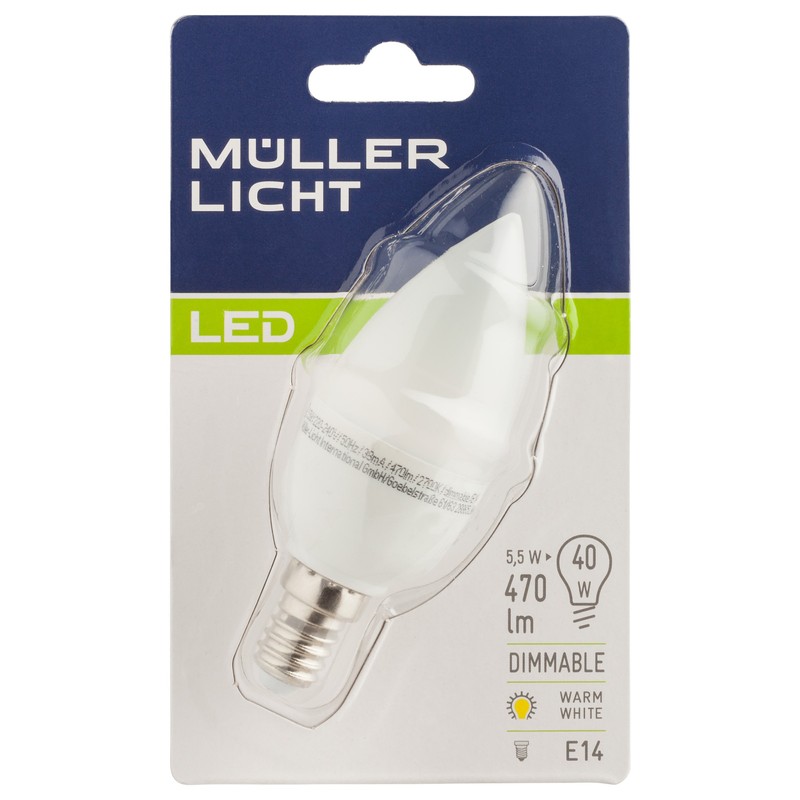 MÜLLER LICHT LED Kerzenform 5,5W (40W) E14 470lm 180° 2700K,