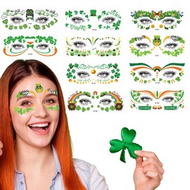 St. Patrick's Day Shamrock Temporary Tattoos Face Stickers Temporary Face Sticker Waterproof Saint Patrick's Day Clover Face Art Stickers Design Party Face/Eye/Body Art Accessories for Adults Children