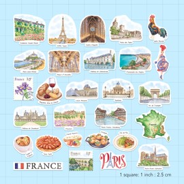 Navy Peony Fabled France Travel Stickers - Hand-Painted Watercolour, Waterproof, die-Cut - for journals, scrapbooks and Postcards (28 Pieces)