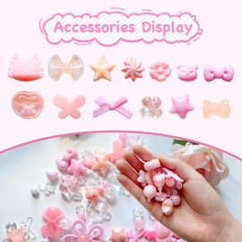 Kleeblatt Acrylic Beads for Bracelets, Pony Kandi Star Flower Heart Assorted Plastic Bow Kawaii Butterfly Pastel Candy Fish Aesthetic Cool Cute Charms for Jewelry Making(Cute Pink)