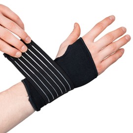 Actesso Elastic Wrist Support with Strap - (M, Black) - Ideal for Sprains, Injury or Sports Use with no Metal bar - Support Without inhibiting Flexibility | Left or Right