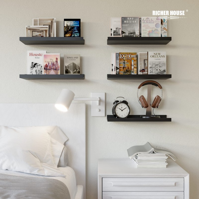 RICHER HOUSE 5 Set Floating Wall Mounted Shelves, Black Shelves