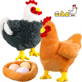 2 PCS 12" Buffy The Hen Chicken Stuffed Animal with Eggs - Realistic Plush Toy for Farm Party Decor & Birthday Supplies