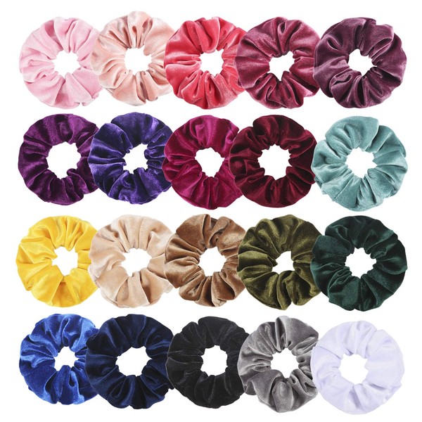 Wanap Scrunchies, 20PCS Velvet Scrunchies Colorful Hair Scrunchie for Women and Girls, Korean Velvet Scrunchy for Ponytail Holder with A Storage Bag