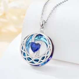 TRISHULA Heart Birthstone Necklace Women's 925 Sterling Silver Moon Celtic Knot Necklace Jewellery Gifts for Women Girlfriend