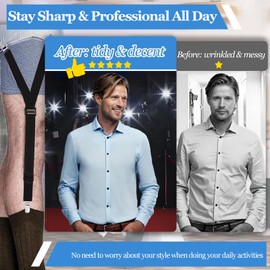 STAY GENT Y-Style Shirt Stays to Keep Tucked In, 4Pcs Shirt Garters for Men with Non-slip Clamps, Adjustable Shirts Suspenders Holder for Police, Military, Business, Daily Wear
