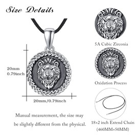 Men's Necklace Lion Head 925 Sterling Silver Lion Head / Wolf Head / Cross Circle Pendant Viking Punk Amulet Animal Chain Jewellery Christmas Gift for Women Boys, Sterling Silver, Zircon