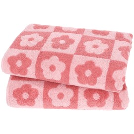 ZHIHEYC 2 PCS Luxury Pink Bath Towels Checkered Floral, Pink Cute Towels for Women Girls Shower Body 27.5x55 Inches, Bathroom Decor & Pool Days, 100% Cotton Super Absorbent Shower Towels Soft (Pink)