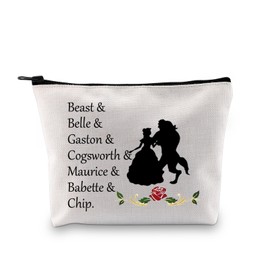 VAMSII Rose Beauty Beast Cosmetic Makeup Bag Princess Cosmetic bag Fairy Tale Gifts (Beast&Belle)