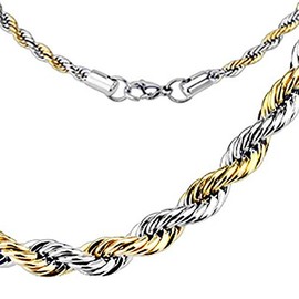 Fantasy Forge Jewelry Gold Silver Rope Chain Necklace Two Tone Surgical Stainless Steel 5mm 20-30 Inch (20)