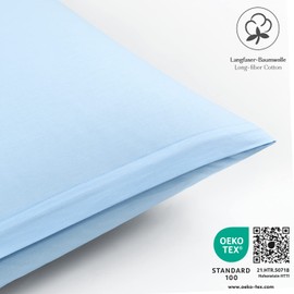 Alreya Renforcé Pillowcase, 100% Cotton, Super Soft Pillowcase with YKK Zip, Pillow Slip Only, 80 x 80 cm, Light Blue