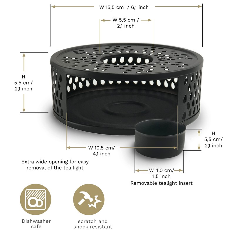 Creano Black Tea Pot Warmer - Made of Stainless Steel