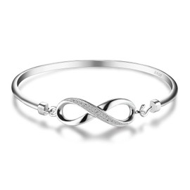 JewelryPalace Forever Love Infinity Cubic Zirconia Anniversary Bangle Bracelets for Women, 14k White Gold Plated 925 Sterling Silver Bracelet for Her, Fashion Jewellery Sets for Women