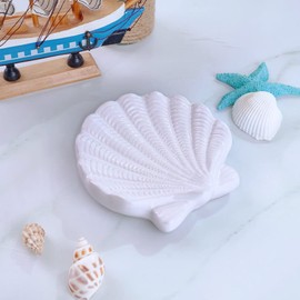 Shell Soap Dish, Starfish Jewelry Dish Tray, Ceramic Ocean Soap Holder for Bathroom,Tub, Kitchen Sink & Vanity Spaces(Shell)