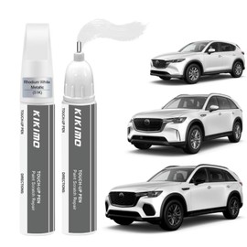 KIKIMO for Mazda Touch Up Paint(Rhodium White Metallic(51K)), Car Paint Repair Kit for Mazda, 2 In 1 Scratches Repair with Pen Tip and Brush, Color-Matched for Quick & Easy Fix