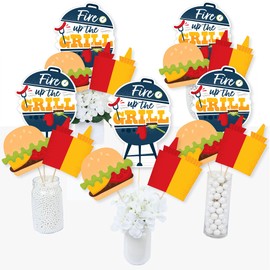 Big Dot of Happiness Fire Up the Grill - Summer BBQ Picnic Party Centerpiece Sticks - Table Toppers - Set of 15