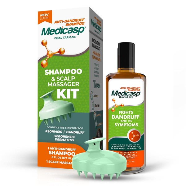 Medicasp Anti-Dandruff Shampoo and Massager Kit – Coal Tar for