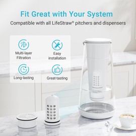 AQUA CREST Water Filter Compatible with Lifestraw® Home Pitcher and Dispenser Systems, Replacement for Lifestraw® Water Filter, Reduces Chlorine, 1 Membrane Micro Filter and 1 Activated Carbon Filter