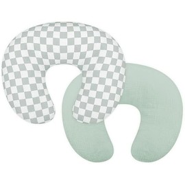 DILIMI Muslin Nursing Pillow Cover 2 Pack, Removable Nursing Cover for Breastfeeding Pillows, Ultra Soft Comfortable Slipcover for Baby Girl and Boy, Green and Checkered