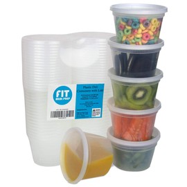[36 Pack] Food Storage Containers with Lids, Round Plastic Deli Cups, US Made, 16 oz, Pint Size, Leak Proof, Airtight, Microwave & Dishwasher Safe, Stackable, Reusable, White