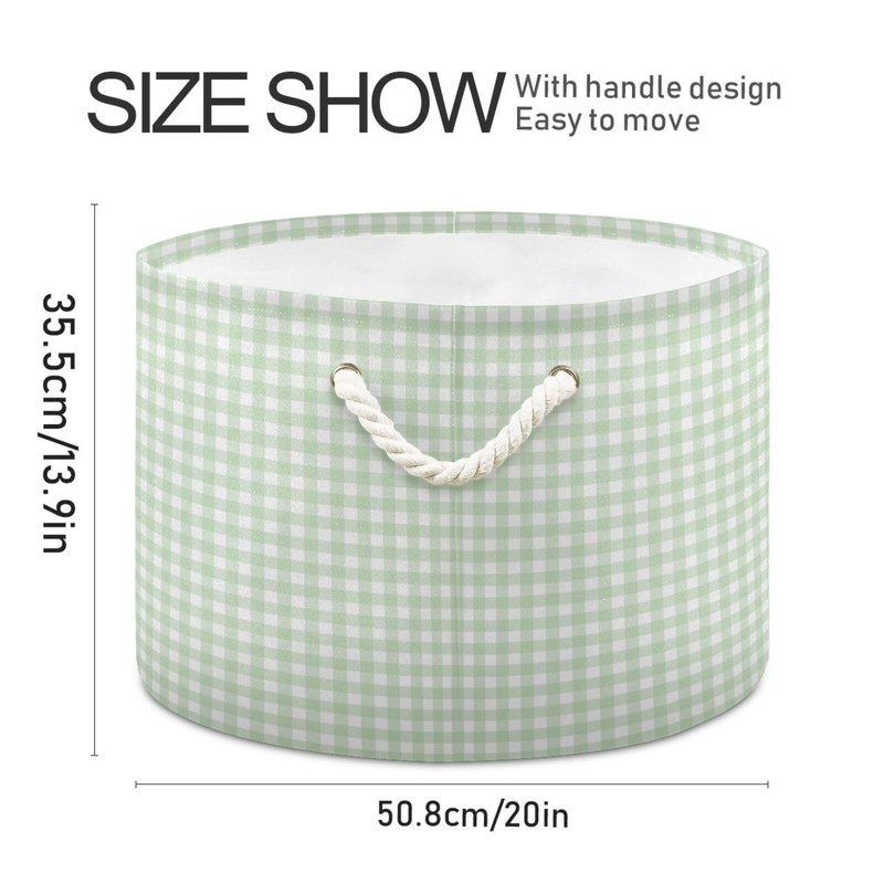 Takiito Green Gingham Checkered Storage Basket for Organizing, Fabric Collapsible