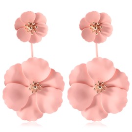 Long Statement Pink Acrylic Rose Earrings for Women, Dangle Neon Mexican Tropical Hawaiian Costume Flower Floral Earring Jewelry Drop Fashion Large Lightweight