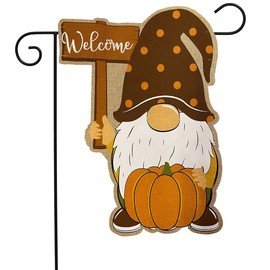 Fall Gnome Burlap Garden Flag Autumn Welcome Pumpkin 12.5" x 18" Briarwood Lane