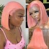 Pink Lace Front Bob Wig Human Hair, Gluleless 13x6 Lace