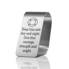 PUVOXHO Keep Him Safe Day and Night Engraved Stainless Steel Car Visor Clip, Travels Visor Car Accessories for Women Men, Driving Safety Prayer Religious Gifts for Family Friend, New Driver Gifts