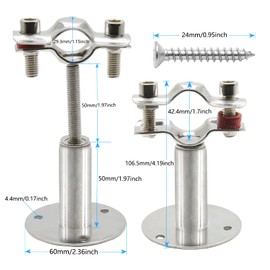 Piutouyar 2 Pcs Stainless Steel Wall Mount Ceiling Mount Pipe Support, Adjustable Pipe Ceiling Bracket Clamp Pipe Straps Fit for Dia 32mm(1inch) Pipe with Screws