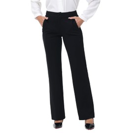 Womens Business Casual Dress Pants 29"/31"/33" Wide Straight Leg Trousers with Pockets Black 33" 2