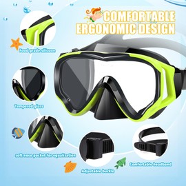 HIKOTEY Children's Snorkel Set, Dry Snorkel Set, Anti-Fog Panorama, Anti-Leak Diving Mask, Dry Snorkel with Waterproof Earplugs, Snorkelling Set for Boys (4-12 Years), Yellow + Black