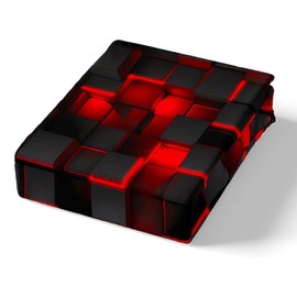 Tabeskly Boy Kids Geometry Square Lattice Bedding Single Duvet Cover Sets Bed Zipper Red Black 135×200cm