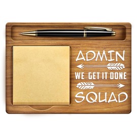 GOMAKERER Sticky Note Holder, Admin Team Pine Wood Memo Holder Arrow Pattern Note Organizer Self-Stick Note Pad Holders Wooden Office Decor for Office Desk Gift, 6.5x4.72x0.59 Inch