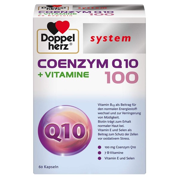 Doppelherz System Coenzyme Q10 100 + Vitamins - With Vitamin B1 and Vitamin B12 as a Contribution to the Normal Function of Energy Metabolism and Nervous System - 60 Capsules