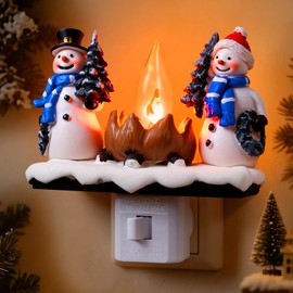 RUIDAY Snowman Campfire Night Light Christmas Flickering Night Light Plug in Christmas Decorations Indoor Snowman Figurines Lamp for Home Wall Bedroom Xmas Decor (SnowmanA)
