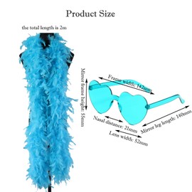 JNGTKL Feather Boa, 2m Blue Feather Boa And Heart Rimless Sunglasses, Delicate Feather Scarf, Suitable For Dance Performances, Weddings, Carnival Celebrations Feather Bower