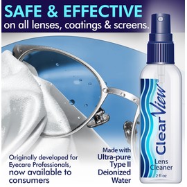 Clear View Lens Cleaner Kit – 4 Bottles + 4 Microfiber Cloths | Streak-Free Eyeglass & Screen Cleaning Spray | Safe for AR & Blue-Light Lenses | 8 oz + Travel Sizes