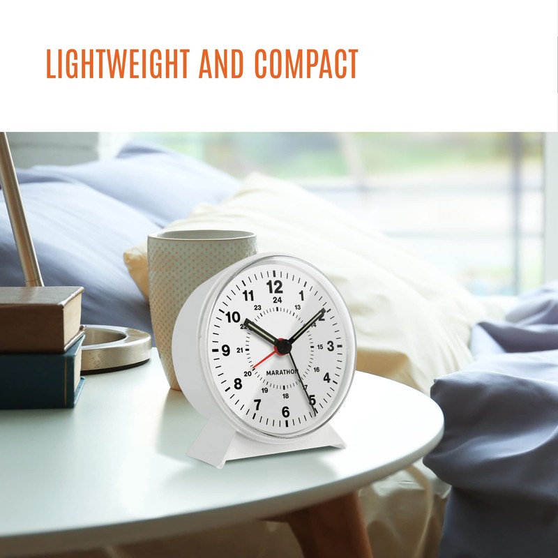 MARATHON CL034001WH Mechanical Wind-Up Alarm Clock (White)