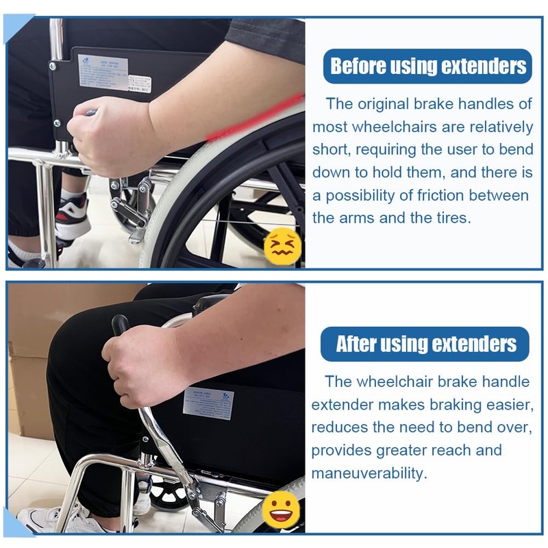 Wheelchair Brake Handle Extenders for 5/8" Tips - Upgrade Flat