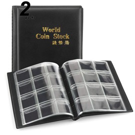 CenterZ 2 Pack of 120 Pockets Coin Album, Souvenir Penny Book, Coins Collection Holder, Ideal for Pennies Collecting Passport, Hobby Coin Collector, Money Specie Display Storage Case (Black)