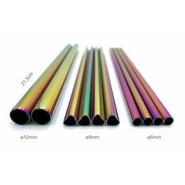 Dinora® Stainless Steel Straws, Set of 13, 4 x Round Diameter 6 mm, 4 x Heart-Shaped Diameter 8 mm, 2 Round Diameter 12 mm, 2 x Cleaning Brushes, Velvet Bag, LFGB Laboratory Tested, Reusable,