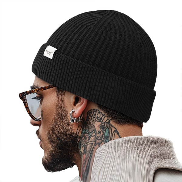 Clakllie Unisex Short Knitted Merino Beanie Hat, Winter Warm Winter