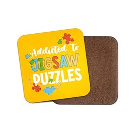 Addicted to Jigsaw Puzzles Square Coaster - Games Joke Funny Hobby Fan Kids Boys Girls Dad Mum Kitchen Family Drinks Home #82311