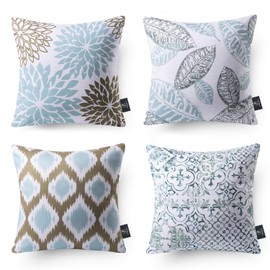 Phantoscope Set of 4 New Living Series Decorative Throw Pillow Case Cushion Cover, Blue and Coffee, 22 x 22 inches, 55 x 55 cm