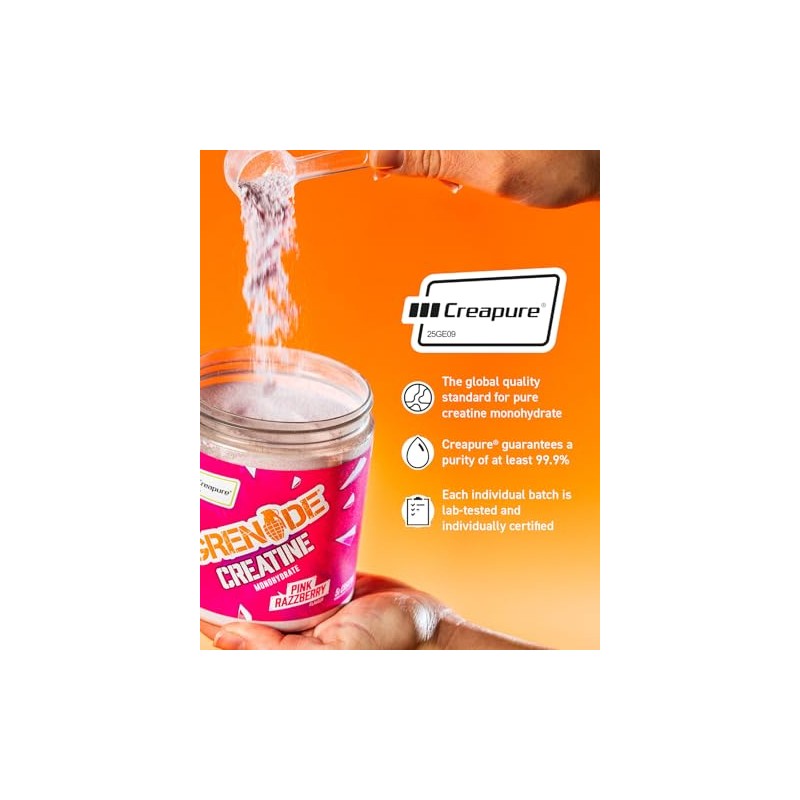 Grenade Creatine Monohydrate Powder, Pink Razzberry Flavoured Creatine Supplement, 5