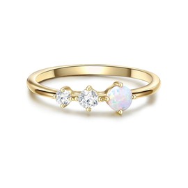 Glanzstücke München Women's Ring 925 Sterling Silver Yellow Gold-Plated with Zirconia and Opal (Synthetic) White Solitaire Ring Silver Ring Yellow Gold, 60, Silver, Cubic Zirconia