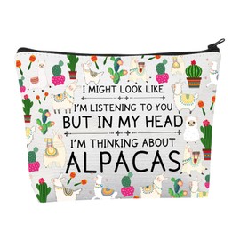 Alpaca Makeup Bag Llama Alpaca Gifts for Alpaca Lovers Funny Alpaca Gifts In My Head I'm Thinking About Alpaca Cosmetic Bag, eyelash makeup bag, Makeup Bag
