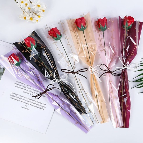 OUKEYI 150 Counts /6 Colors Flower Wrapping Paper Single Rose Packaging Bag,Florist Bouquet Supplies,Waterproof Floral Wrapping Paper 17.7 * 5 * 1.8Inch